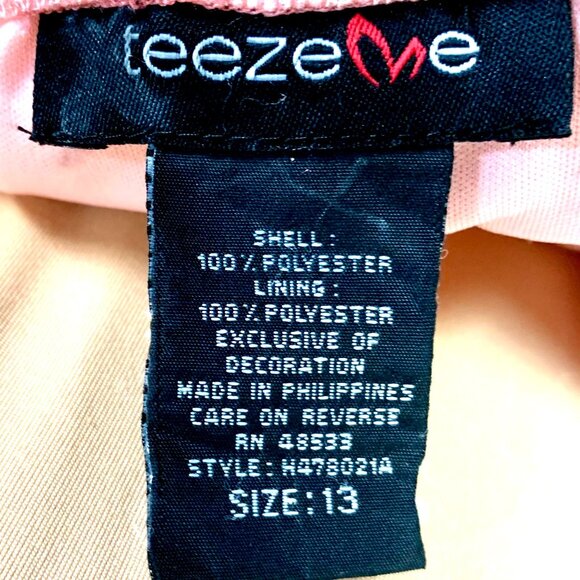 Flirty Feminine Strapless Hi Low Ruffle Coquette Dress SZ 13 Pink Beige Teeze Me - Picture 9 of 11